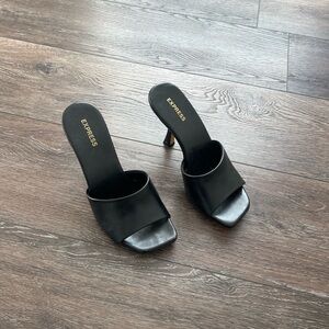 Express Elegant Black Heeled Mules